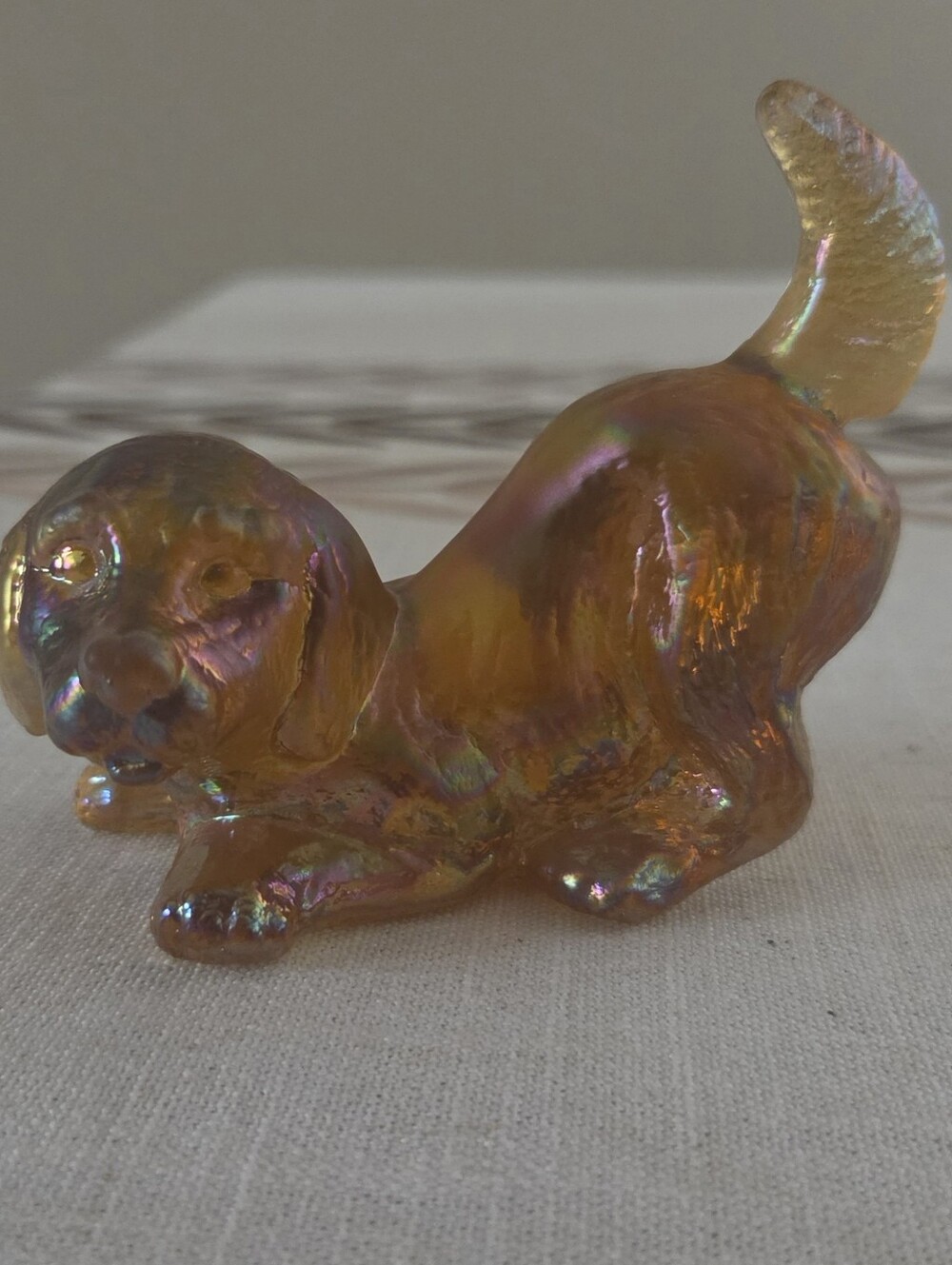 Fenton Iridescent Carnival Glass Labrador Puppy Figurine